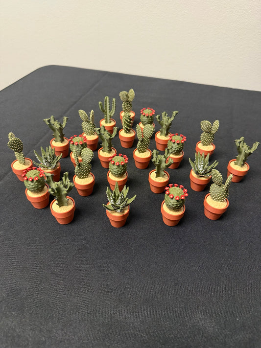 Mixed plant fidget collection in orange pots, including Zebra Plant spinners and cactus clickers