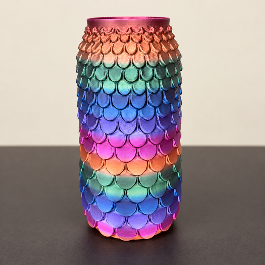 Rainbow scale-textured 3D-printed vase
